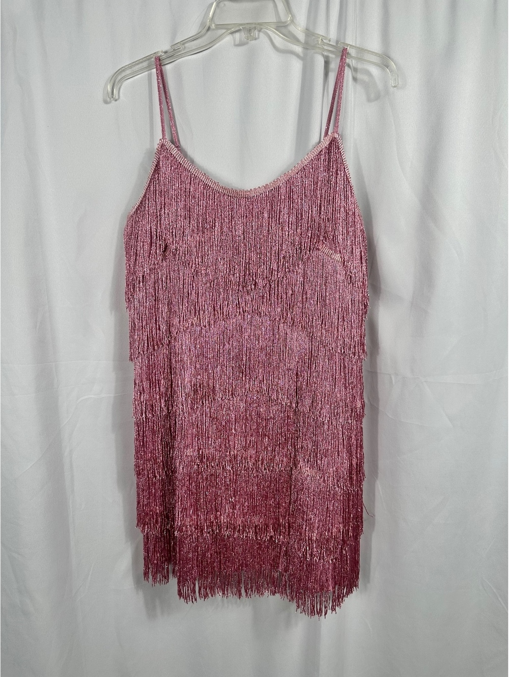 Cider Pink Fringe Mini Dress with Spaghetti Straps Size Large